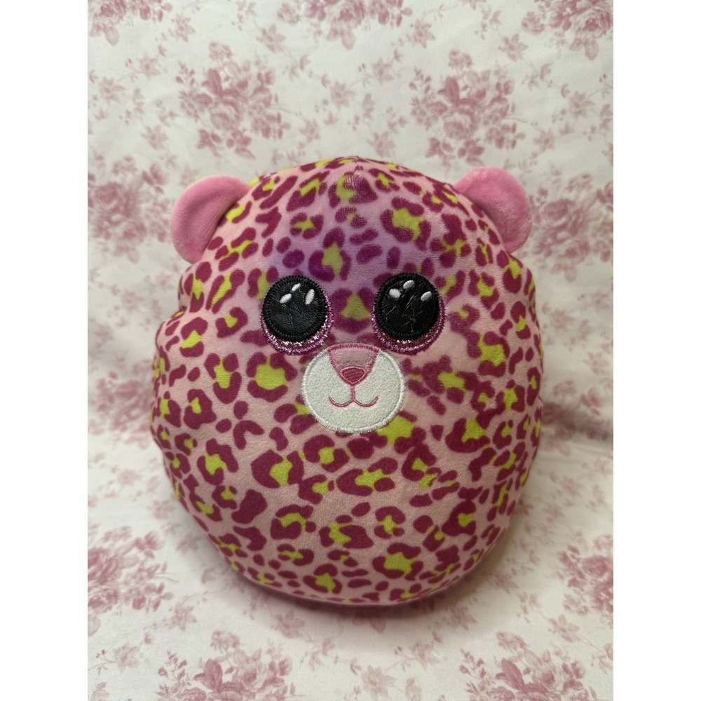 Ty Squish-a-Boos Lainey Pink Leopard Plush 9" Round Stuffed Animal Toy